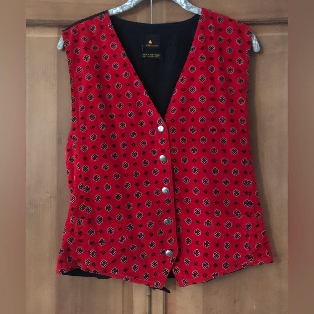 Vintage Liz Claiborne Red Corduroy Vest with Silver Buttons Size L